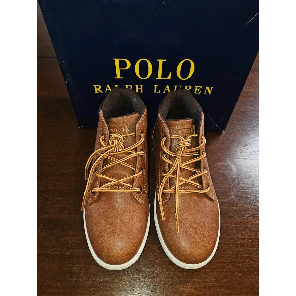 POLO RALPH LAUREN TAN POLO COURT SNEAKER BOOT Child Size 12.5 New in box